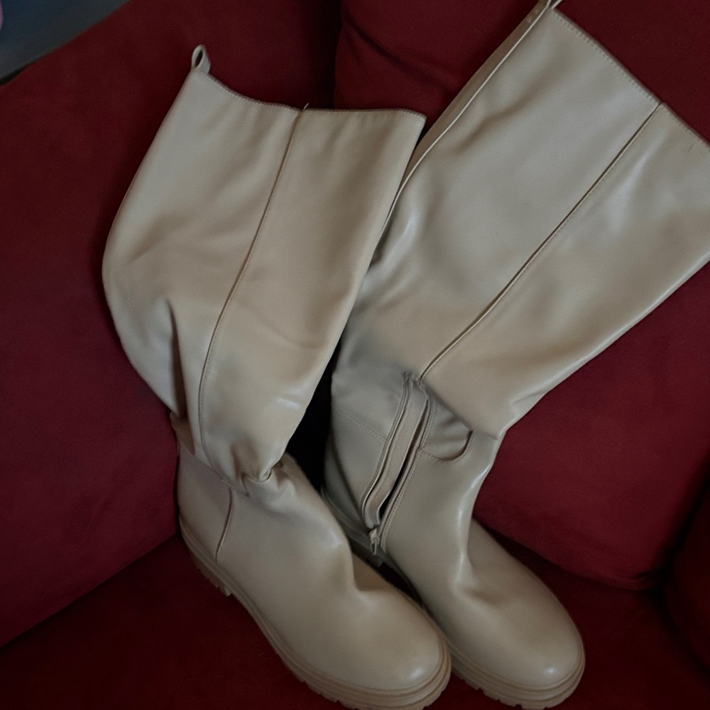 Over-The-Knee Neutral Beige Riding Boots - Picture 2 of 4